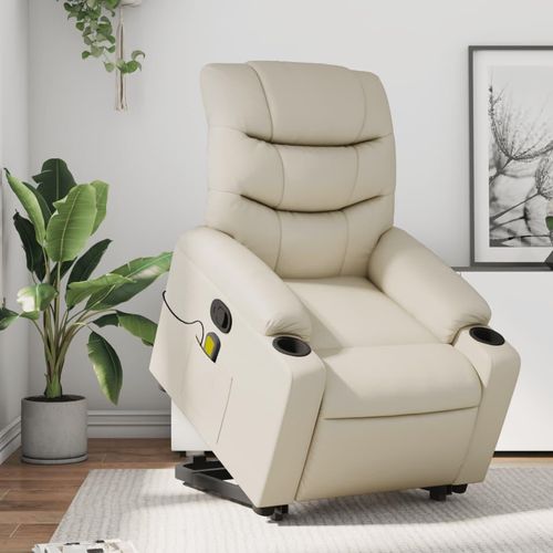 Relaxsessel Mit Aufstehhilfe Kunstleder Creme | Mit Massage: Ja | Modell: Manuelles Neigesystem