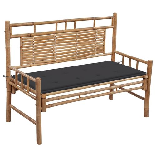 Gartenbank Mit Auflage 120 Cm Bambus | Farbe: Anthrazit | Größe: 120 x 50 x 4 cm