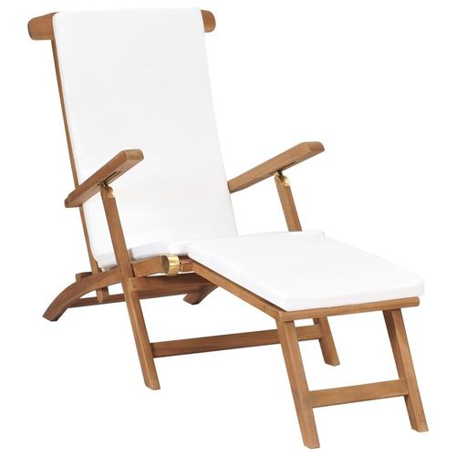 Liegestuhl Mit Auflage Massivholz Teak | Farbe: Cremeweiß