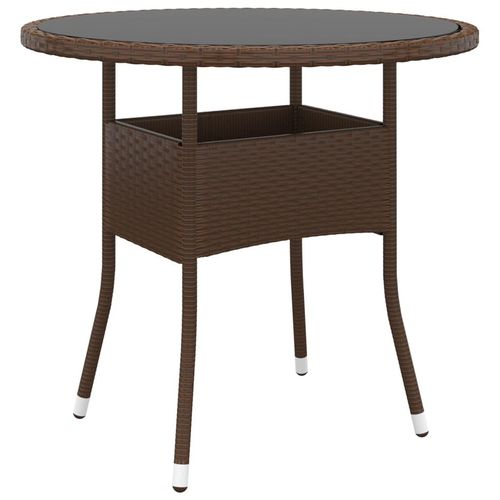 Gartentisch Ø80X75 Cm Hartglas Und Poly Rattan | Farbe: Braun