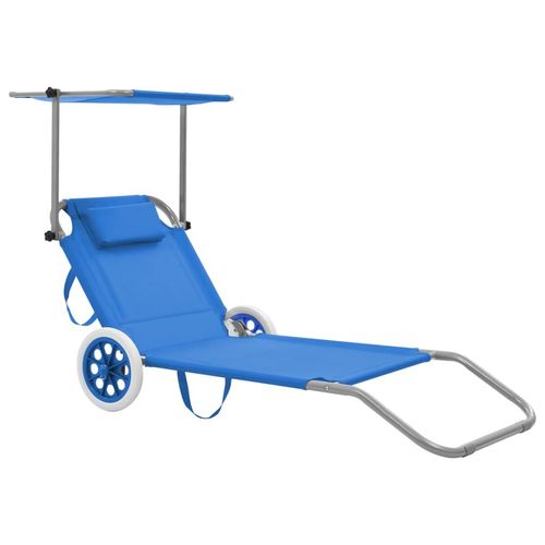 Klappliege Mit Sonnenschutz Und Rädern Stahl | Farbe: Blau