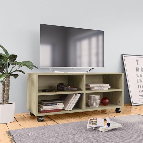 Tv-Schrank Mit Rollen 90X35X35 Cm Holzwerkstoff | Farbe: Sonoma Eiche