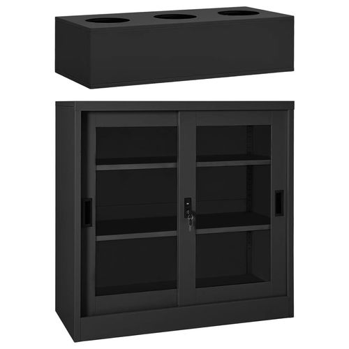 Schrank Mit Schiebetüren & Pflanzkasten Stahl | Farbe: Anthrazit | Modell: Mit Pflanzkasten