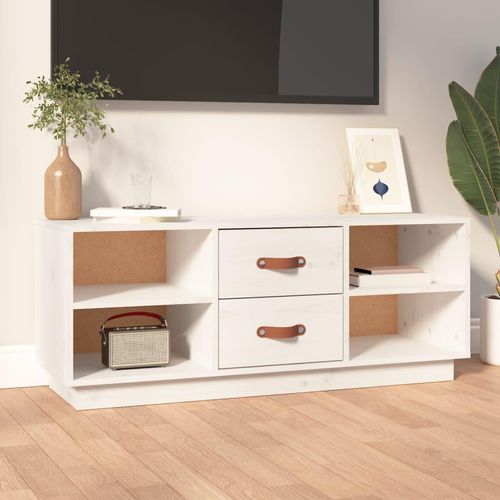 Tv-Schrank 100X34X40 Cm Massivholz Kiefer | Farbe: Weiß