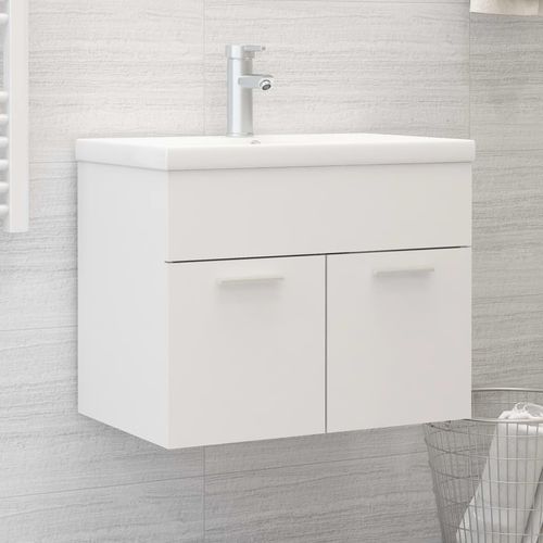 Waschbeckenunterschrank Mit Einbaubecken Holzwerkstoff Weiß | Größe: 60 x 38.5 x 46 cm | Modell: Ohne Wasserhahn & Abfluss