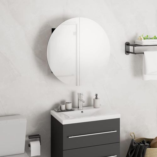 Badezimmerschrank Mit Rundem Spiegel & Led 40X40X17,5 Cm | Farbe: Schwarz | Größe: 40 x 40 x 17.5 cm
