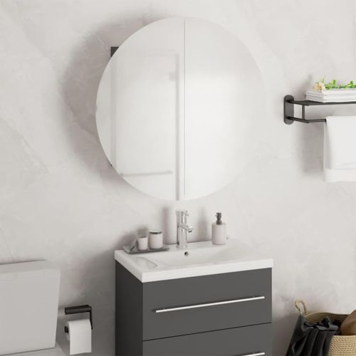 Badezimmerschrank Mit Rundem Spiegel & Led 40X40X17,5 Cm | Farbe: Grau | Größe: 47 x 47 x 17.5 cm