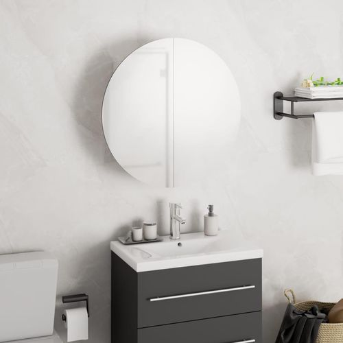 Badezimmerschrank Mit Rundem Spiegel & Led 40X40X17,5 Cm | Farbe: Weiß | Größe: 40 x 40 x 17.5 cm