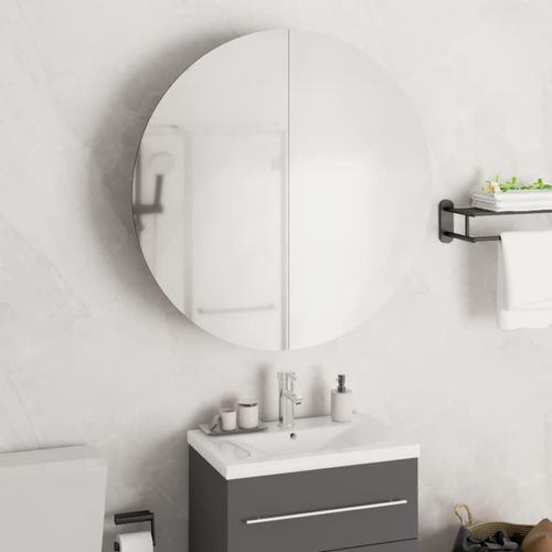Badezimmerschrank Mit Rundem Spiegel & Led 40X40X17,5 Cm | Farbe: Braun | Größe: 54 x 54 x 17.5 cm