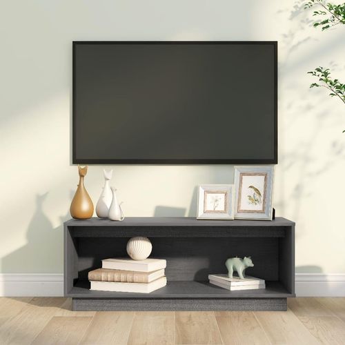 Tv-Schrank 90X35X35 Cm Massivholz Kiefer | Farbe: Grau