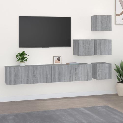 Tv-Wandschrank Holzwerkstoff | Farbe: Grau Sonoma
