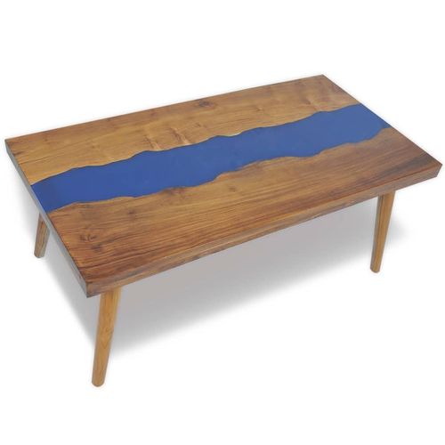 Couchtisch Teak Harz 60 Cm | Farbe: Braun und Blau | Größe: 100 x 50 x 40 cm