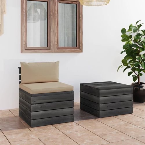 2-Tlg. Garten-Sofagarnitur Aus Paletten Mit Kissen Kiefernholz | Kissenfarbe: Beige