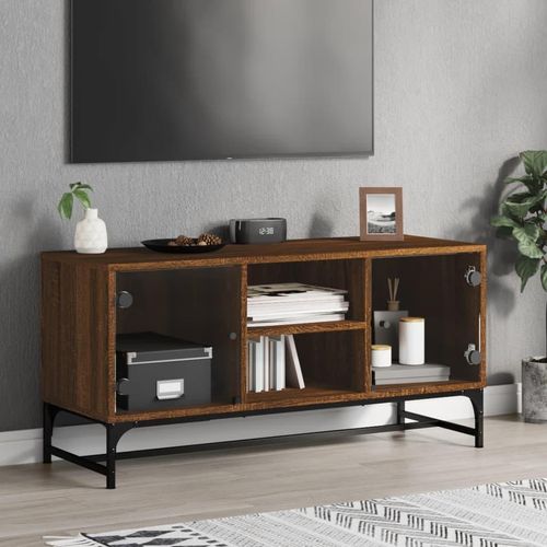 Tv-Schrank Mit Glastüren 102X37X50 Cm | Farbe: Braune Eiche
