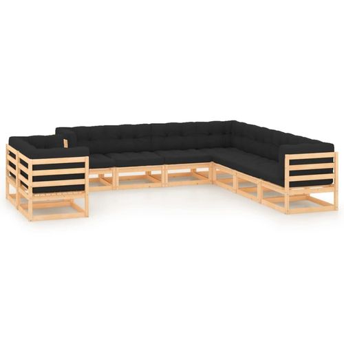 9-Tlg. Garten-Lounge-Set Massivholz Kiefer | Farbe: Natur und Anthrazit | Polster enthalten: Ja