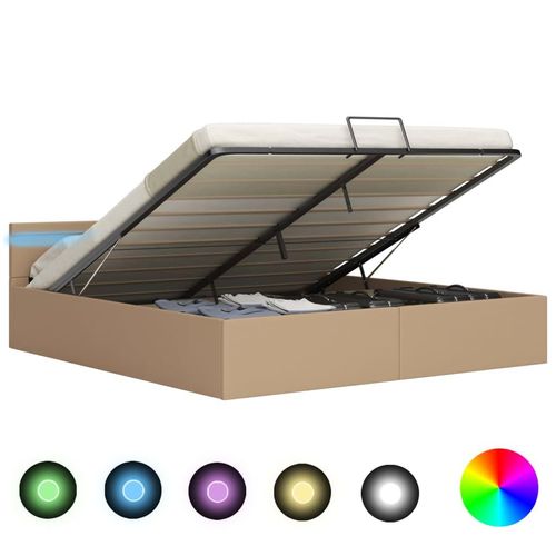 Bett Mit Bettkasten Hydraulisch Led Kunstleder 90X200Cm | Farbe: Cappuccino | Größe: 160 x 200 cm
