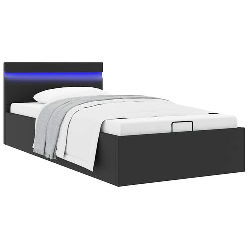 Bett Mit Bettkasten Hydraulisch Led Kunstleder 90X200Cm | Farbe: Schwarz | Größe: 100 x 200 cm