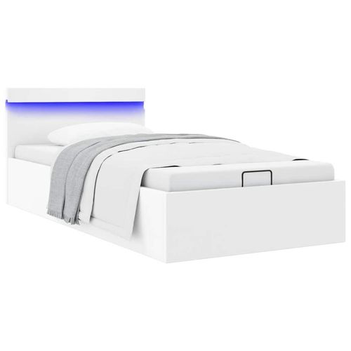 Bett Mit Bettkasten Hydraulisch Led Kunstleder 90X200Cm | Farbe: Weiß | Größe: 90 x 200 cm