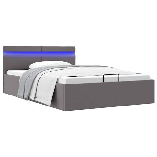 Bett Mit Bettkasten Hydraulisch Led Kunstleder 90X200Cm | Farbe: Grau | Größe: 140 x 200 cm