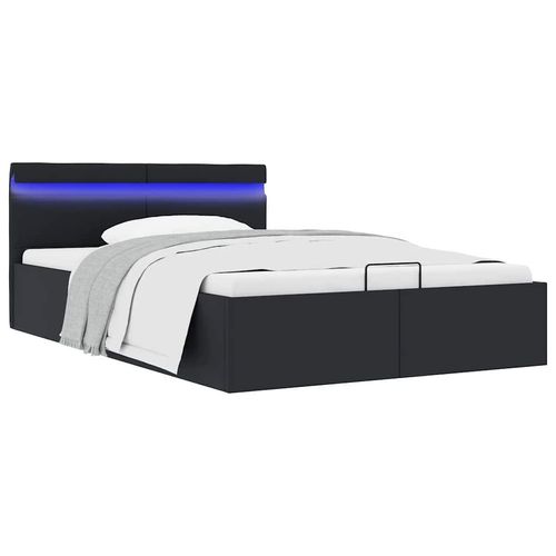 Bett Mit Bettkasten Hydraulisch Led Kunstleder 90X200Cm | Farbe: Schwarz | Größe: 120 x 200 cm