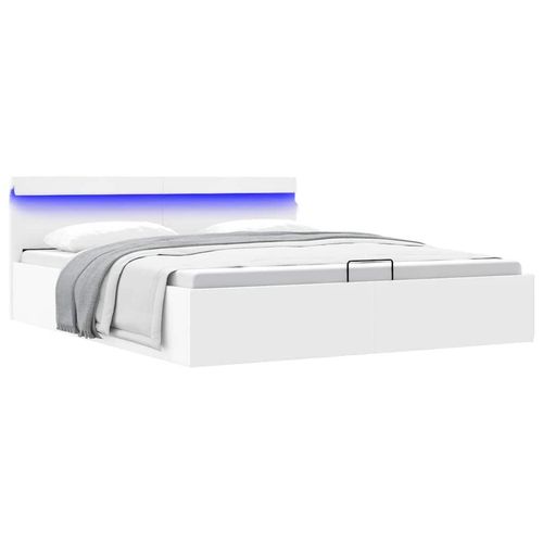 Bett Mit Bettkasten Hydraulisch Led Kunstleder 90X200Cm | Farbe: Weiß | Größe: 160 x 200 cm