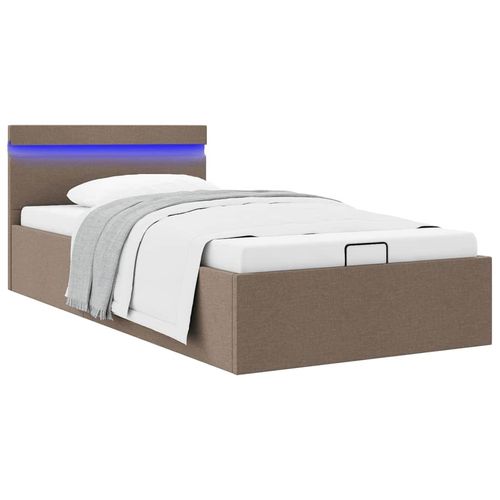 Bett Mit Bettkasten Hydraulisch Led Stoff | Farbe: Taupe | Größe: 90 x 200 cm
