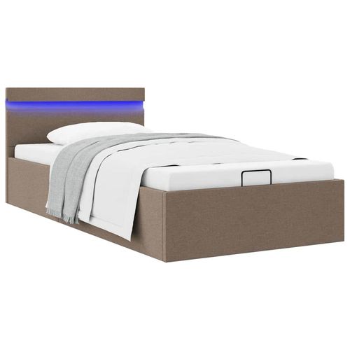 Bett Mit Bettkasten Hydraulisch Led Stoff | Farbe: Taupe | Größe: 100 x 200 cm