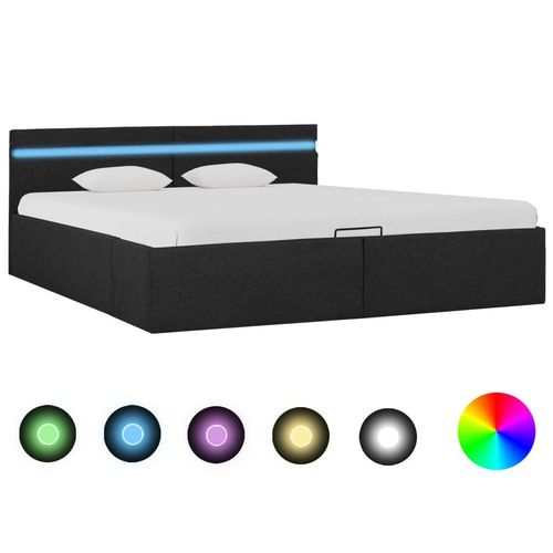 Bett Mit Bettkasten Hydraulisch Led Stoff | Farbe: Dunkelgrau | Größe: 180 x 200 cm