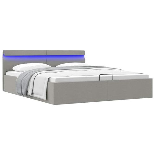 Bett Mit Bettkasten Hydraulisch Led Stoff | Farbe: Hellgrau | Größe: 180 x 200 cm