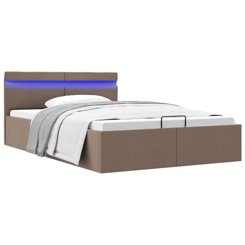 Bett Mit Bettkasten Hydraulisch Led Stoff | Farbe: Taupe | Größe: 140 x 200 cm