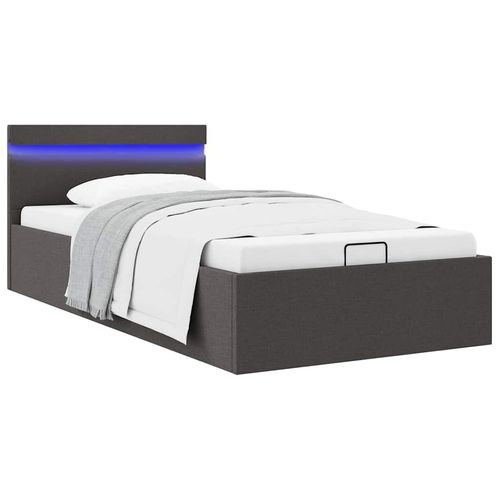 Bett Mit Bettkasten Hydraulisch Led Stoff | Farbe: Dunkelgrau | Größe: 90 x 200 cm
