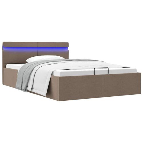 Bett Mit Bettkasten Hydraulisch Led Stoff | Farbe: Taupe | Größe: 120 x 200 cm