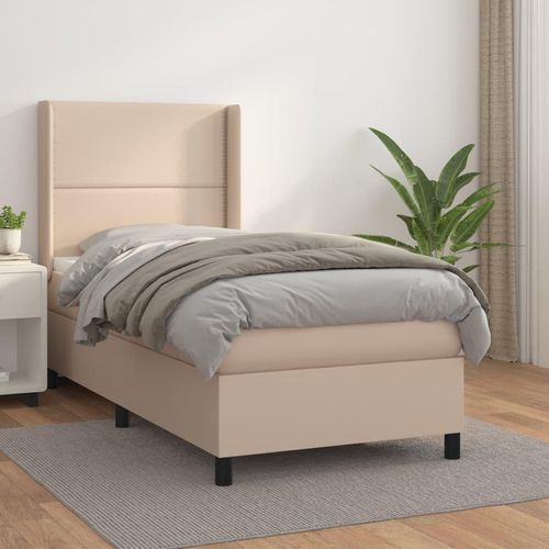 Boxspringbett Matratze -Braun Kunstleder Cappuccino | Größe: 80 x 200 cm | Modell: Flach mit Nägeln
