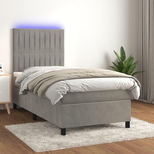 Boxspringbett Mit Matratze & Led Samt Hellgrau | Größe: 90 x 200 cm | Modell: Vertikale Streifen