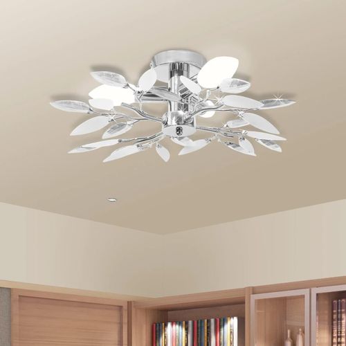 Deckenleuchte E & Klare Acrylglas-Blätter 3 × E14-Lampen | Farbe: Weiß | Größe: 45 x 15 cm