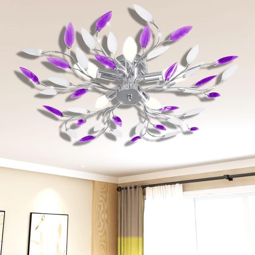 Deckenleuchte E & Klare Acrylglas-Blätter 3 × E14-Lampen | Farbe: Lila | Größe: 70 x 15 cm