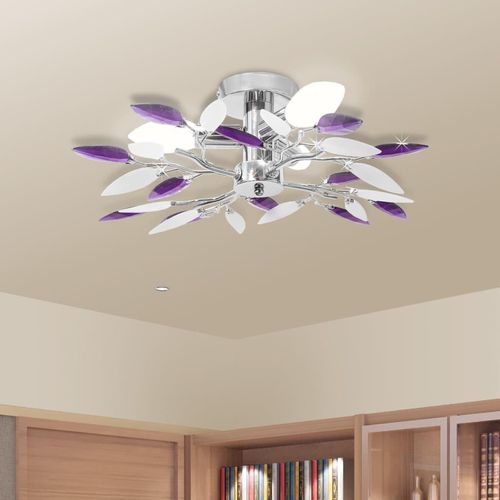 Deckenleuchte E & Klare Acrylglas-Blätter 3 × E14-Lampen | Farbe: Lila | Größe: 45 x 15 cm