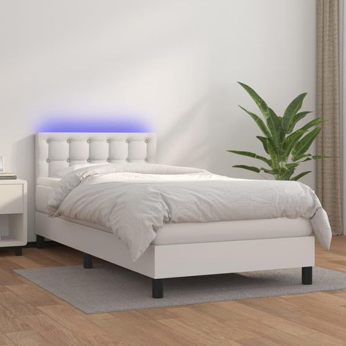 Boxspringbett Mit Matratze & Led Kunstleder Weiß | Größe: 90 x 200 cm | Modell: Knöpfe