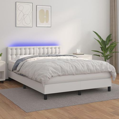 Boxspringbett Mit Matratze & Led Kunstleder Weiß | Größe: 140 x 200 cm | Modell: Knöpfe