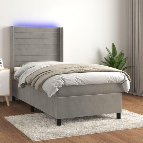 Boxspringbett Mit Matratze & Led Samt Hellgrau | Größe: 90 x 190 cm | Modell: Horizontale Streifen