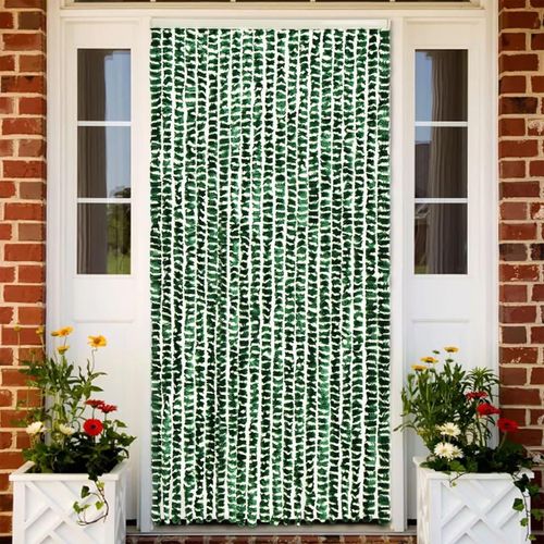 Insektenschutz-Vorhang Chenille Grün Und Weiß | Größe: 56 x 200 cm