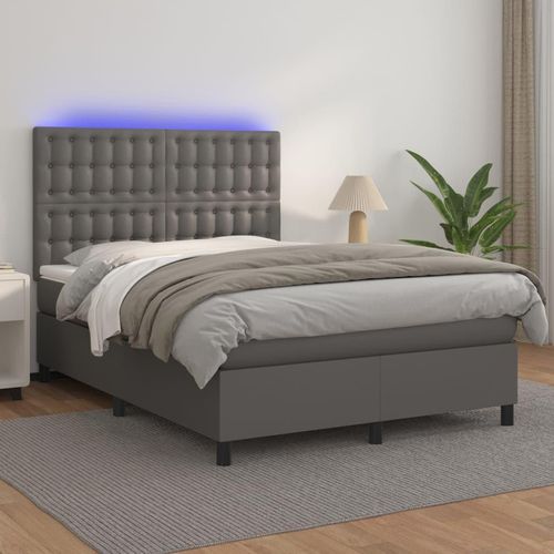 Boxspringbett Mit Matratze & Led Kunstleder Grau | Größe: 140 x 200 cm | Modell: Knöpfe