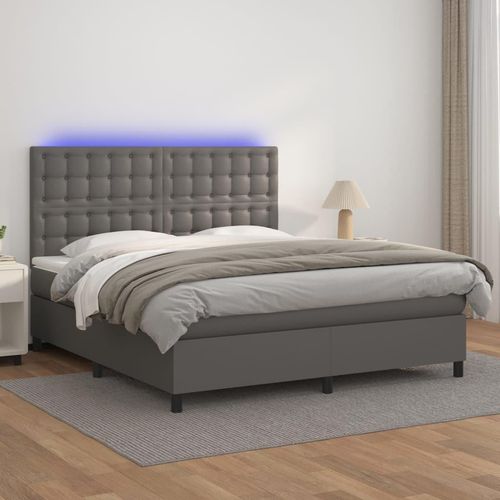 Boxspringbett Mit Matratze & Led Kunstleder Grau | Größe: 180 x 200 cm | Modell: Knöpfe