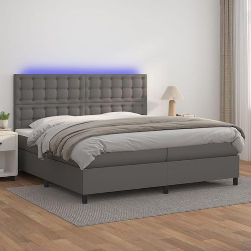 Boxspringbett Mit Matratze & Led Kunstleder Grau | Größe: 200 x 200 cm | Modell: Knöpfe