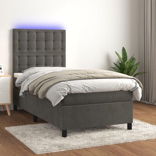 Boxspringbett Mit Matratze & Led Samt Dunkelgrau | Größe: 90 x 190 cm | Modell: Knöpfe