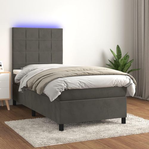Boxspringbett Mit Matratze & Led Samt Dunkelgrau | Größe: 90 x 190 cm | Modell: Block mit Quadraten