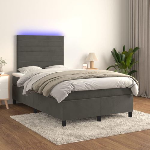 Boxspringbett Mit Matratze & Led Samt Dunkelgrau | Größe: 120 x 200 cm | Modell: Horizontale Streifen