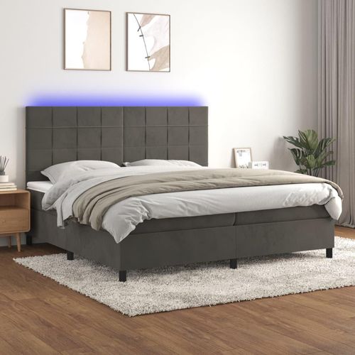 Boxspringbett Mit Matratze & Led Samt Dunkelgrau | Größe: 200 x 200 cm | Modell: Block mit Quadraten