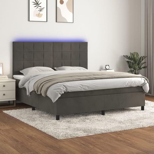 Boxspringbett Mit Matratze & Led Samt Dunkelgrau | Größe: 180 x 200 cm | Modell: Block mit Quadraten