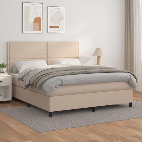 Boxspringbett Matratze -Braun 200X200Cm Kunstleder Cappuccino | Größe: 180 x 200 cm | Modell: Flach mit Nägeln